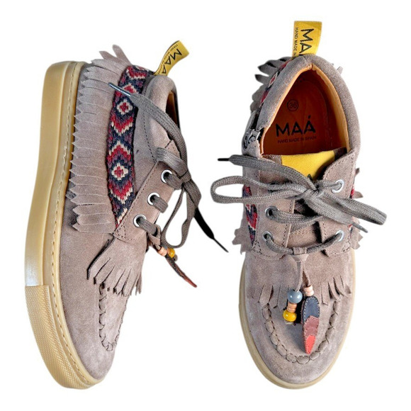 MAA Other - MAÁ Kids Suede Moccasin Sneakers Fringe Beaded Leather Shoes Size 36 / US 4–4.5